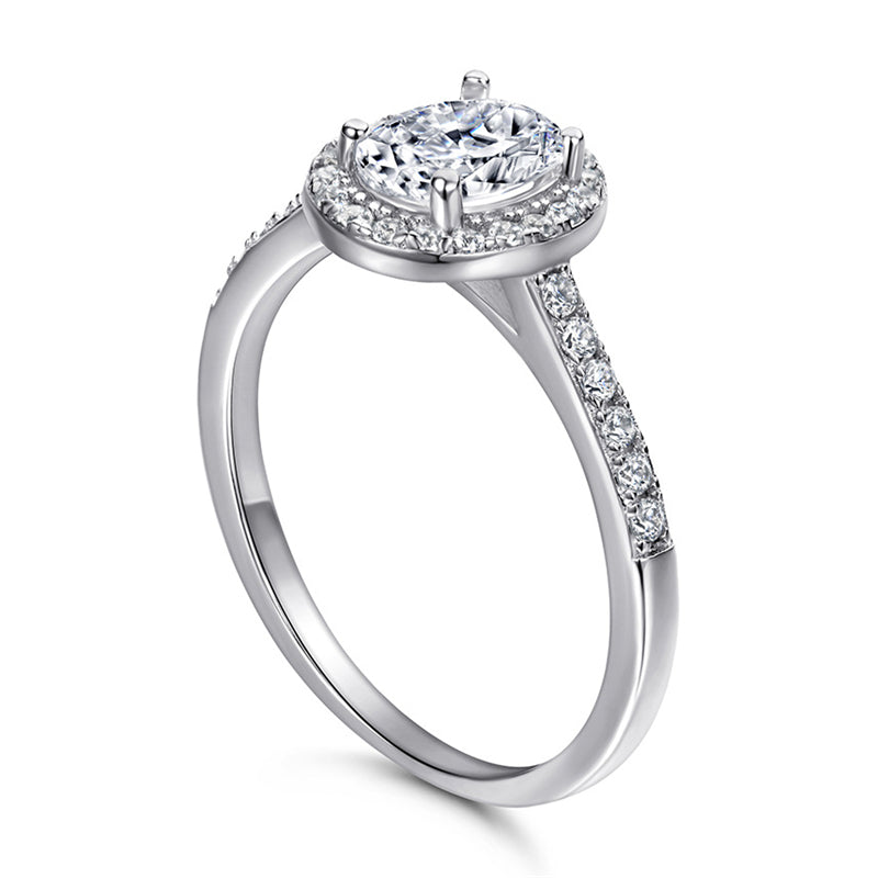 Oval Cut Zircon Engagement Ring - 925 Sterling Silver Minimalist Wedding Band