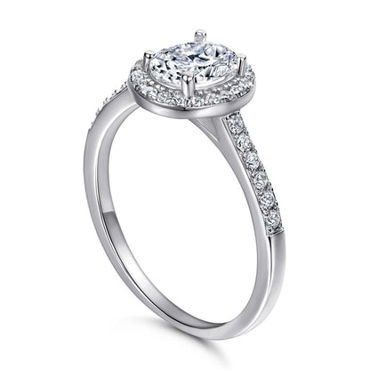 Oval Cut Zircon Engagement Ring - 925 Sterling Silver Minimalist Wedding Band