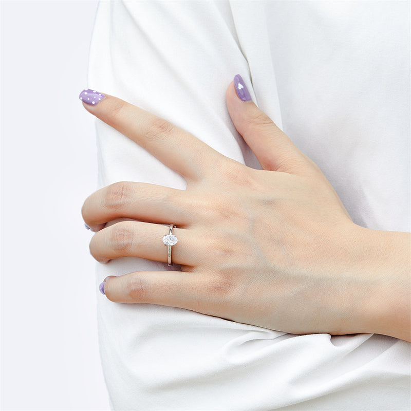 Oval Cut Zircon Solitaire Ring - 925 Sterling Silver Celebrity Inspired Fashion Jewelry