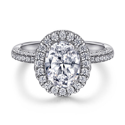 Oval Solitaire 925 Silver Ring - European-Style Zirconia Statement Piece