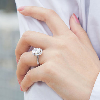 Oval Solitaire 925 Silver Ring - European-Style Zirconia Statement Piece