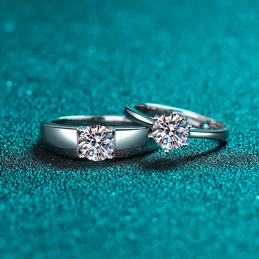 PT950 Plated 925 Sterling Silver Adjustable Couple's Ring | Crown Design Moissanite Set
