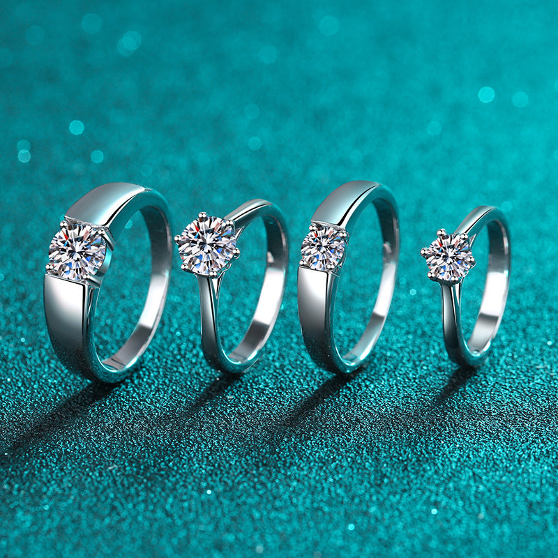 PT950 Plated 925 Sterling Silver Adjustable Couple's Ring | Crown Design Moissanite Set