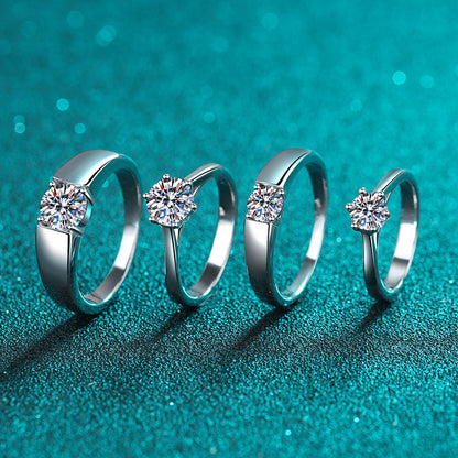 PT950 Plated 925 Sterling Silver Adjustable Couple's Ring | Crown Design Moissanite Set