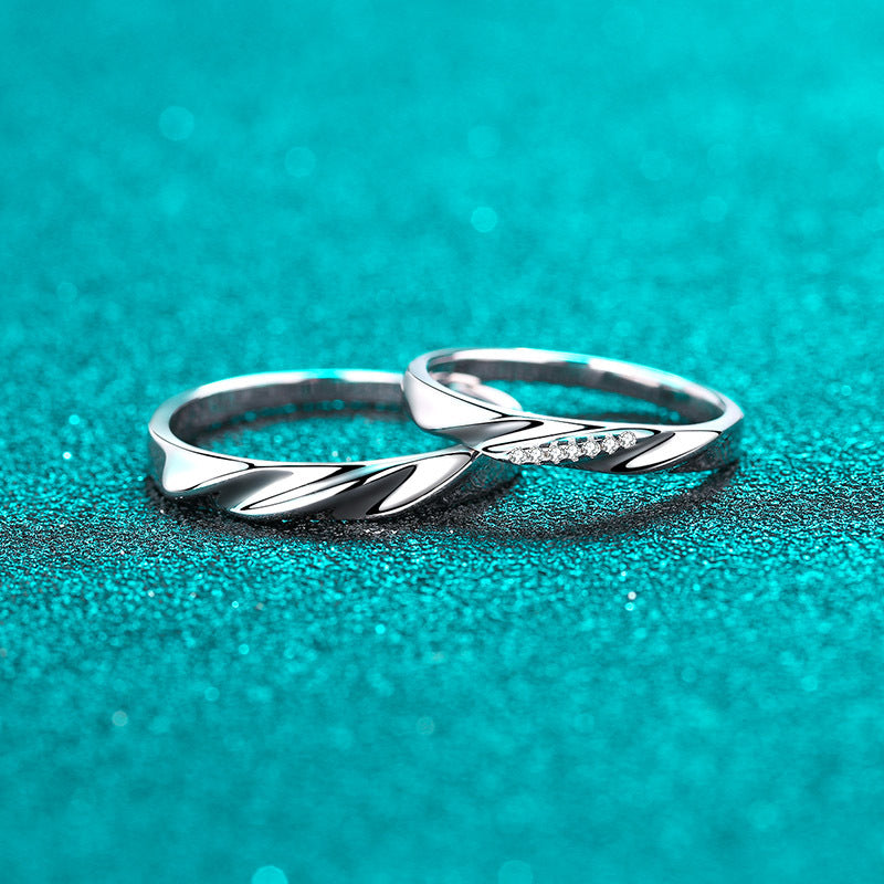 PT950 Plated 925 Sterling Silver Couple's Ring Set | Star Moissanite Matching Bands
