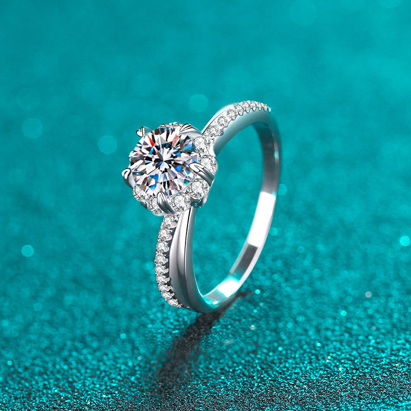 PT950 Plated 925 Sterling Silver Engagement Ring | 1ct Moissanite with Totem & Cartoon Design