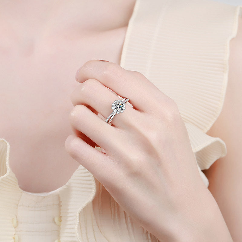 PT950 Plated 925 Sterling Silver Engagement Ring | 1ct Moissanite with Totem & Cartoon Design