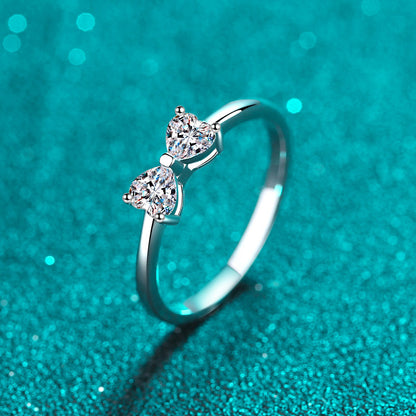 PT950 Plated 925 Sterling Silver "Hearts Interlocked" Ring | 0.6ct Moissanite with Snowflake Motif
