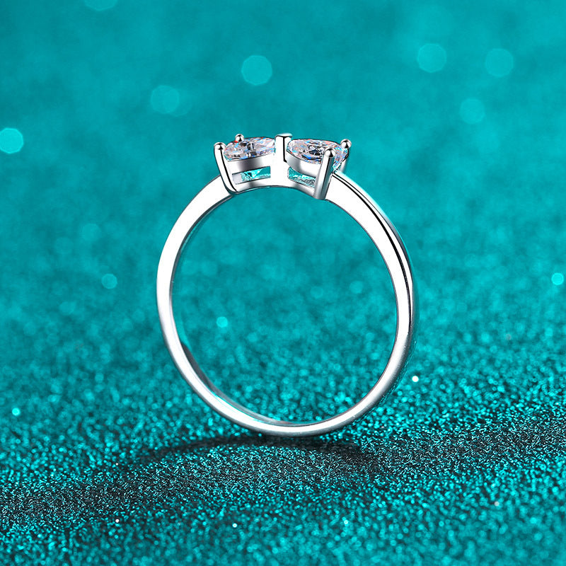 PT950 Plated 925 Sterling Silver "Hearts Interlocked" Ring | 0.6ct Moissanite with Snowflake Motif