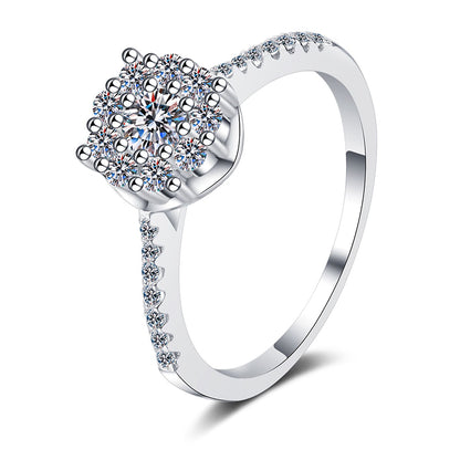 PT950 Plated Camellia Moissanite Ring - 925 Sterling Silver Minimalist Leaf Design Ring