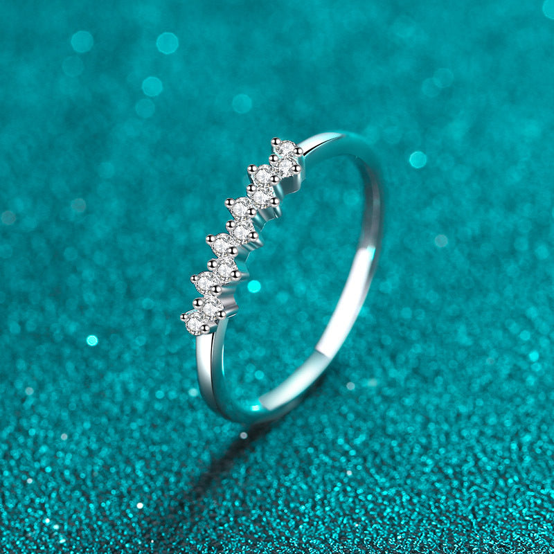 PT950 Plated Camellia Pavé Moissanite Ring - 925 Sterling Silver Star & Floral Eternity Band