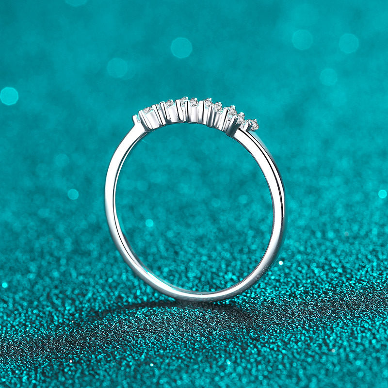 PT950 Plated Camellia Pavé Moissanite Ring - 925 Sterling Silver Star & Floral Eternity Band