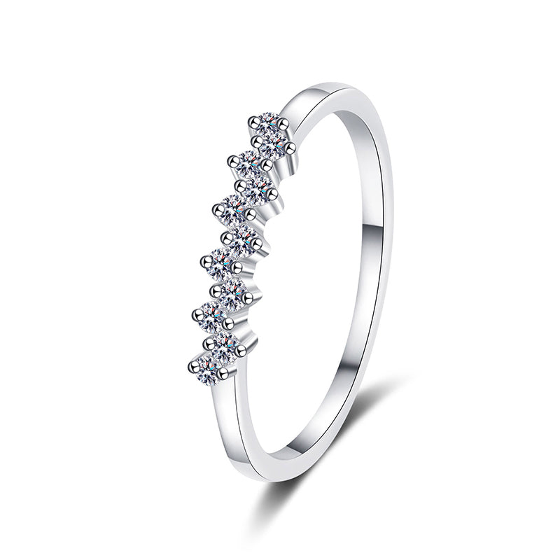 PT950 Plated Camellia Pavé Moissanite Ring - 925 Sterling Silver Star & Floral Eternity Band