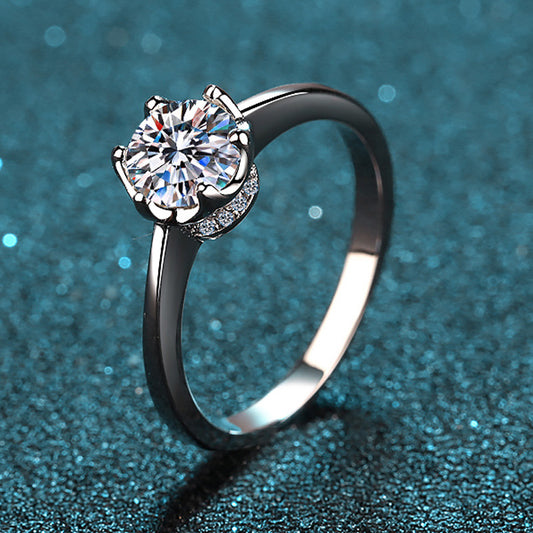 PT950 Plated Micro-Pavé Moissanite Ring - 925 Sterling Silver Leaf Design with Golden Toad Motif