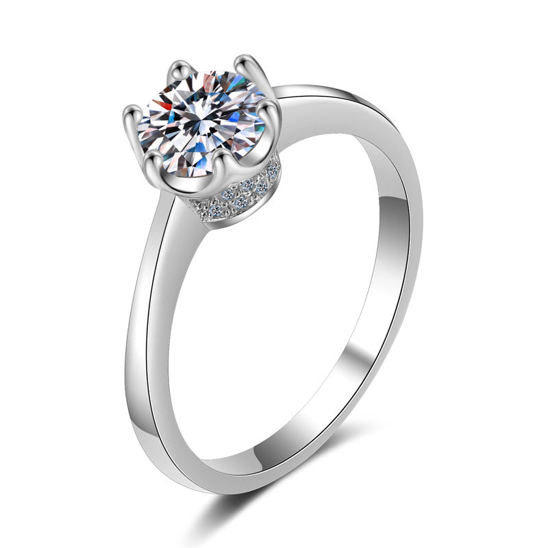 PT950 Plated Micro-Pavé Moissanite Ring - 925 Sterling Silver Leaf Design with Golden Toad Motif