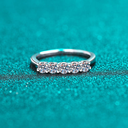 PT950 Plated S925 Sterling Silver 0.5ct Moissanite Eternity Band | Double Ring Geometric Engagement Ring