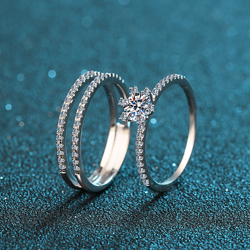 PT950 Plated S925 Sterling Silver 3-Way Convertible Ring | 0.5ct Moissanite Crown Design with Red Bean Motif