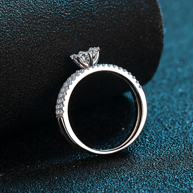 PT950 Plated S925 Sterling Silver 3-Way Convertible Ring | 0.5ct Moissanite Crown Design with Red Bean Motif
