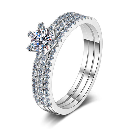 PT950 Plated S925 Sterling Silver 3-Way Convertible Ring | 0.5ct Moissanite Crown Design with Red Bean Motif