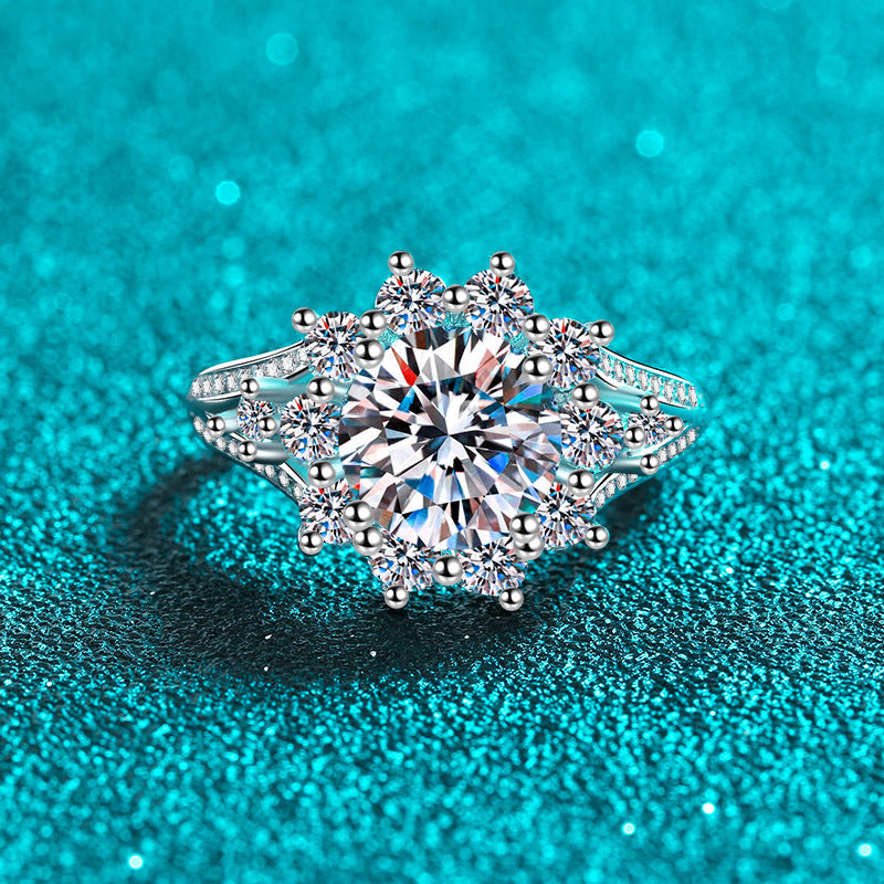 PT950 Plated S925 Sterling Silver 3ct Moissanite Ring | Bold Sunflower Statement Piece
