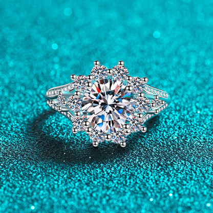 PT950 Plated S925 Sterling Silver 3ct Moissanite Ring | Bold Sunflower Statement Piece
