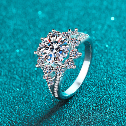 PT950 Plated S925 Sterling Silver 3ct Moissanite Ring | Bold Sunflower Statement Piece