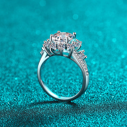 PT950 Plated S925 Sterling Silver 3ct Moissanite Ring | Bold Sunflower Statement Piece