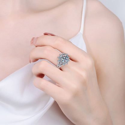 PT950 Plated S925 Sterling Silver 3ct Moissanite Ring | Bold Sunflower Statement Piece