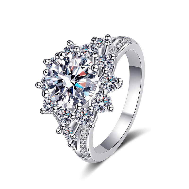 PT950 Plated S925 Sterling Silver 3ct Moissanite Ring | Bold Sunflower Statement Piece