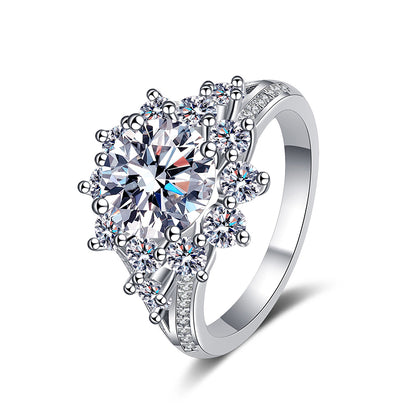 PT950 Plated S925 Sterling Silver 3ct Moissanite Ring | Bold Sunflower Statement Piece