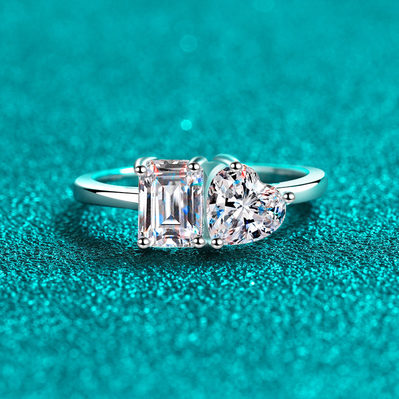PT950 Plated S925 Sterling Silver Emerald Cut Moissanite Ring | 2ct Fancy Cherry Design