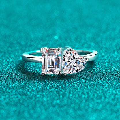 PT950 Plated S925 Sterling Silver Emerald Cut Moissanite Ring | 2ct Fancy Cherry Design