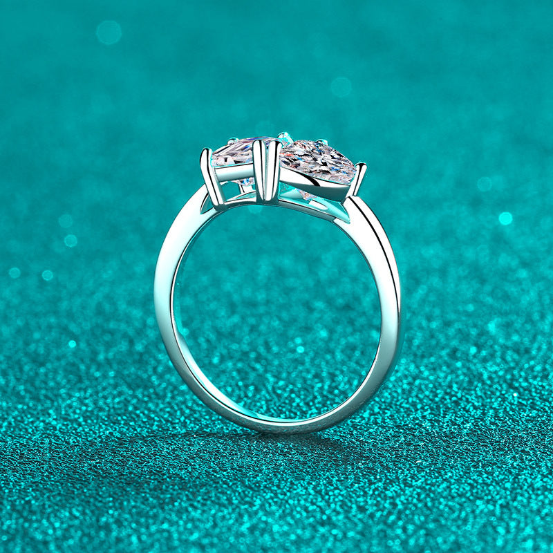 PT950 Plated S925 Sterling Silver Emerald Cut Moissanite Ring | 2ct Fancy Cherry Design