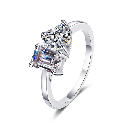 PT950 Plated S925 Sterling Silver Emerald Cut Moissanite Ring | 2ct Fancy Cherry Design