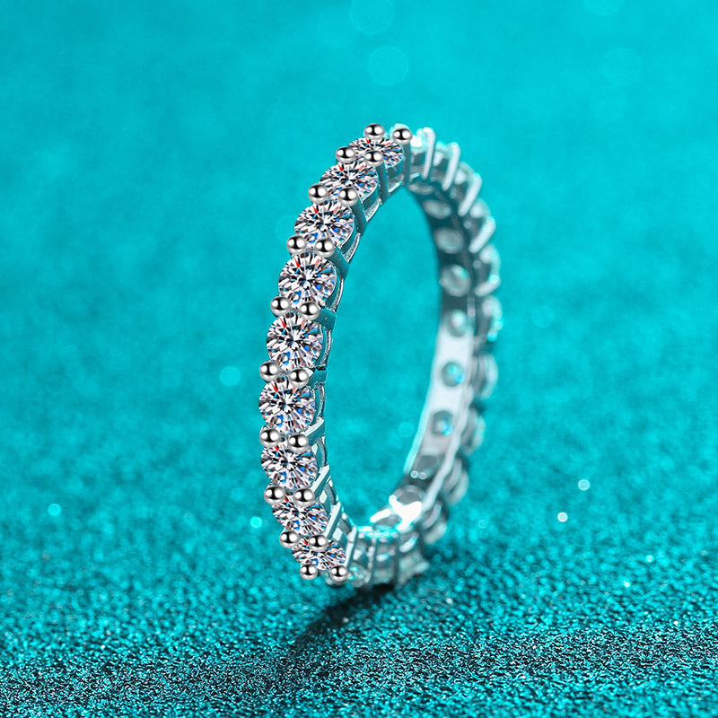 PT950 Plated S925 Sterling Silver Full Eternity Moissanite Ring, 2.2Ct Geometric Band Ring for Women