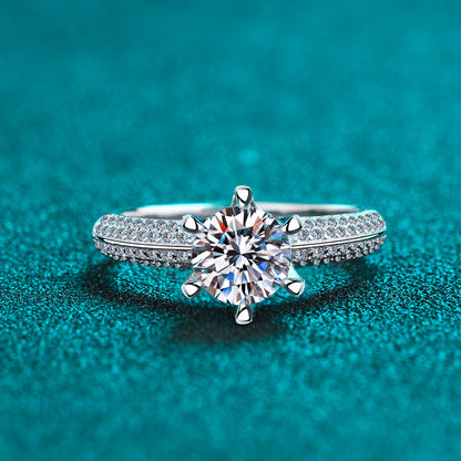 PT950 Plated S925 Sterling Silver Half Eternity Moissanite Ring | Crown Design with Floral Motifs