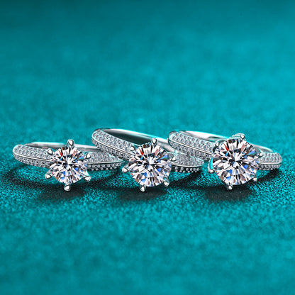 PT950 Plated S925 Sterling Silver Half Eternity Moissanite Ring | Crown Design with Floral Motifs
