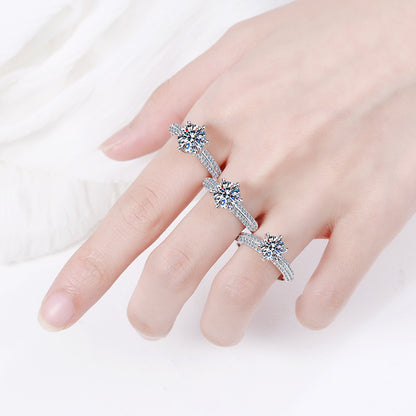PT950 Plated S925 Sterling Silver Half Eternity Moissanite Ring | Crown Design with Floral Motifs