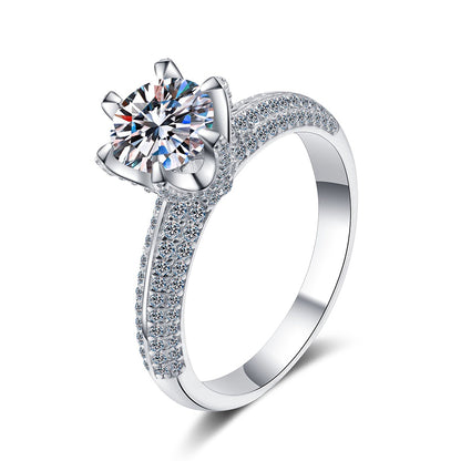 PT950 Plated S925 Sterling Silver Half Eternity Moissanite Ring | Crown Design with Floral Motifs
