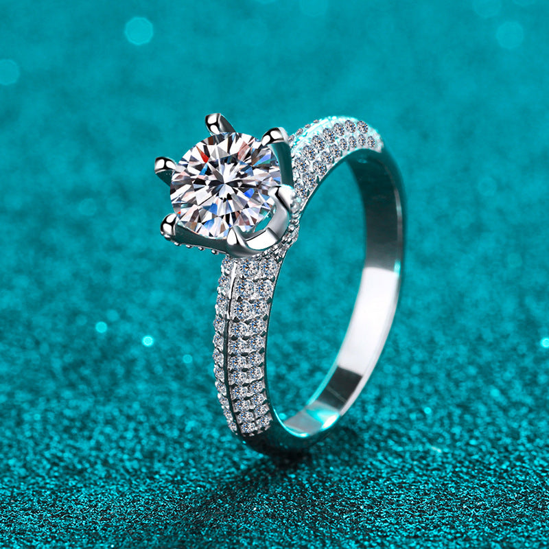 PT950 Plated S925 Sterling Silver Half Eternity Moissanite Ring | Crown Design with Floral Motifs