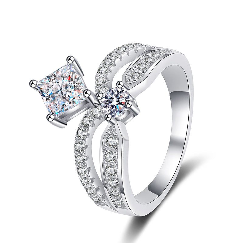 PT950 Plated S925 Sterling Silver Princess Crown Ring | 1.3ct Moissanite Geometric Design