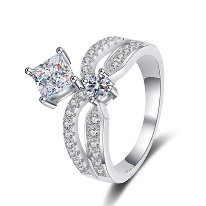 PT950 Plated S925 Sterling Silver Princess Crown Ring | 1.3ct Moissanite Geometric Design