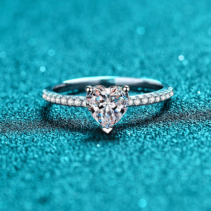 PT950 Gold Plated 925 Sterling Silver Heart-Shaped Moissanite & Zircon Engagement Ring