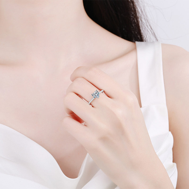 PT950 Gold Plated 925 Sterling Silver Heart-Shaped Moissanite & Zircon Engagement Ring