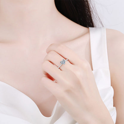 PT950 Gold Plated 925 Sterling Silver Heart-Shaped Moissanite & Zircon Engagement Ring