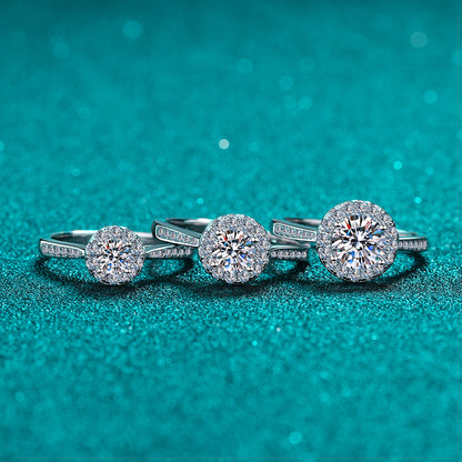 PT950 Plated 925 Sterling Silver 4-Prong Round Moissanite Ring | Adjustable & Camellia Design