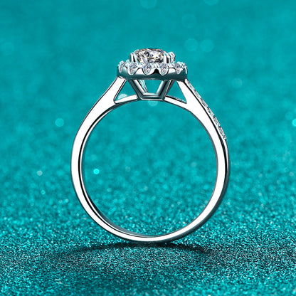 PT950 Plated 925 Sterling Silver 4-Prong Round Moissanite Ring | Adjustable & Camellia Design
