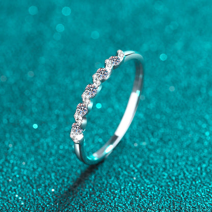 PT950 Plated 925 Sterling Silver Wave Ring with 0.198ct Moissanite | Minimalist Water Ripple Design