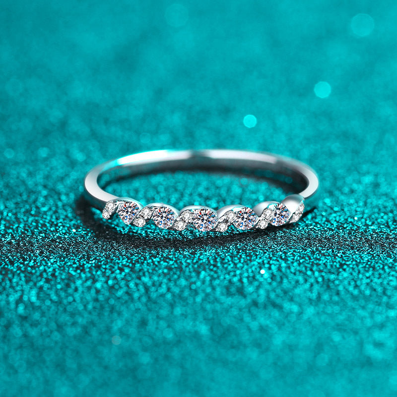 PT950 Plated 925 Sterling Silver Wave Ring with 0.198ct Moissanite | Minimalist Water Ripple Design