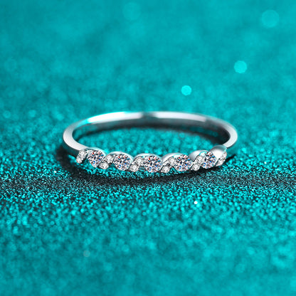 PT950 Plated 925 Sterling Silver Wave Ring with 0.198ct Moissanite | Minimalist Water Ripple Design